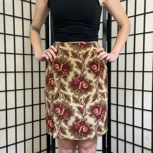 Silk‎ red and tan cream wrap skirt vintage 90s boho cottage coquette